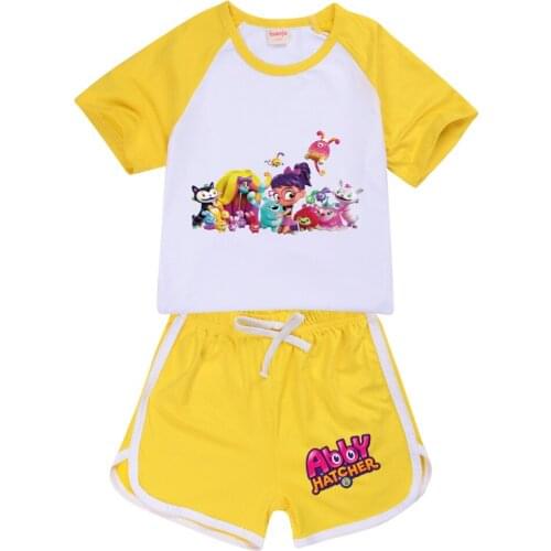 Summer Kids Clothes Sets for Girls Abby Hatcher Clothing Short Sleeve T-shirt + Pants Cartoon Tracksuit Childrens Outfits 2-15Y