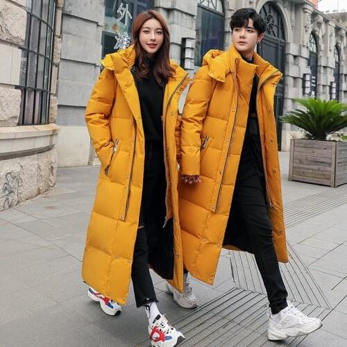 2019 Fashion New Men and Women Couple Down Jacket Thick Section Winter Warm Hooded Jacket White Duck Down Solid Color Coat