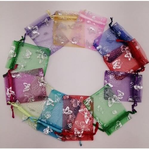 100Pcs Organza Butterfly Gift Bags 7x9 9x12 11x16 13x18 Butterfly Jewelry Bag Pouch Gift Bags For Jewelry Packaging Bag Storage