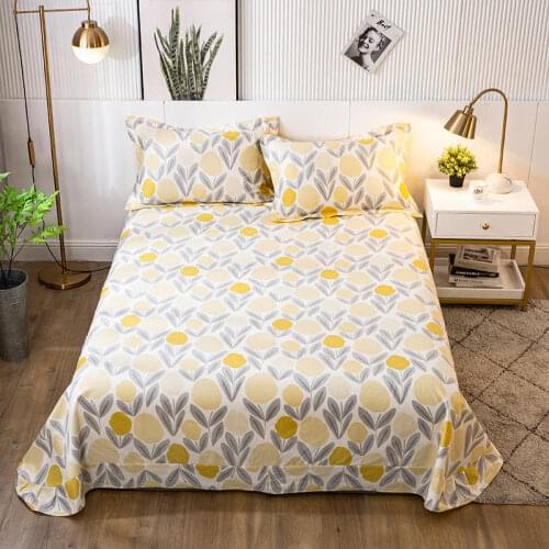 1 pc Bed Linen Cotton Yellow Color Floral Bed Flat Sheet Single/Queen/King Size Bed Sheet Sets 100%Cotton Sheets for Bed