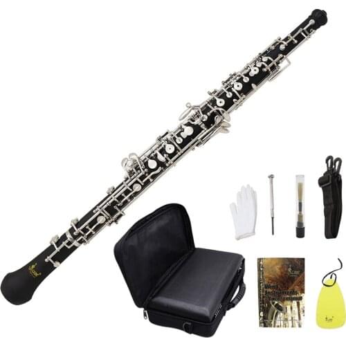Professional Oboe C Key Cupronickel Plated Silver Woodwind Musical Instrument for Beginner with Reed Gloves Case Bag Strap