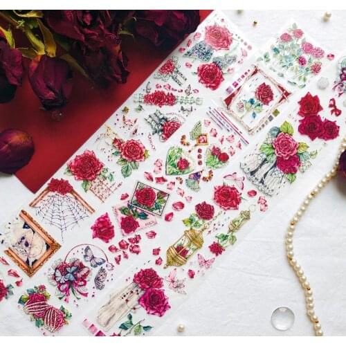 Red Bose Washi Tapes Bullet Journal Masking Tape Adhesive Tape DIY Scrapbooking Washi Stickers