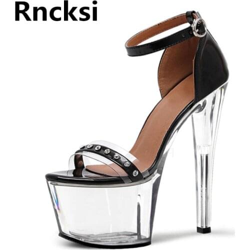 Rncksi Spring Women Pole Dance Shoes Sexy Ankle Straps Sandals Wedding Party 17cm High Heels Sandals With 7cm Platform Shoes