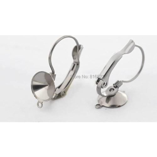 Stainless Steel Ear Clip Wire Hook Earrings Settings with Loop Slide Circle Bezel Rivoli Stones Cabochons Bases Findings