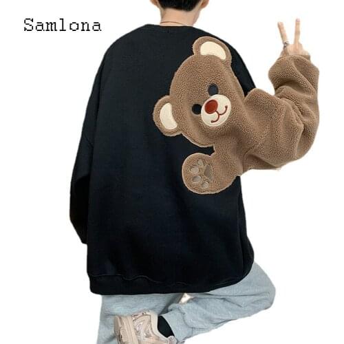 Samlona Men Harajuku Sweatshirt 2021 Spring Autumn Model Dog Print Sweatshirt Kpop Young Mens Casual Top Pullovers Man Clothing