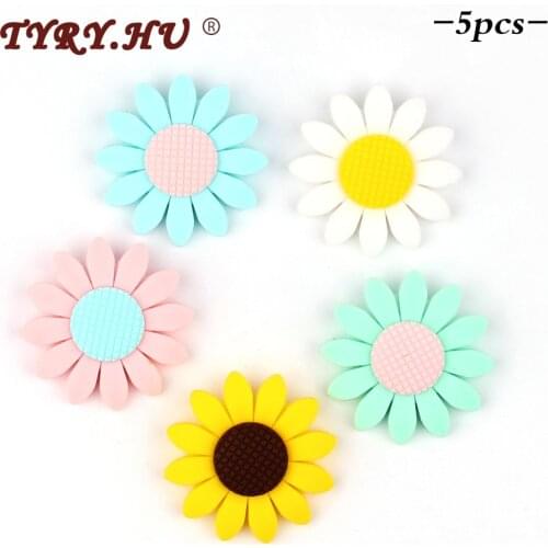 TYRY.HU Free Shipping 5pc Food Grade Silicone Beads Sunflower BPA Free Baby Silicone Teether Chew Rodents DIY Baby Teething Toys