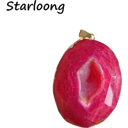 Top Quality Semi-precious Oval Faceted Crack Geode Druzy Quartz Pendant Natural Stone Agata DIY Making for Necklace Bracelet