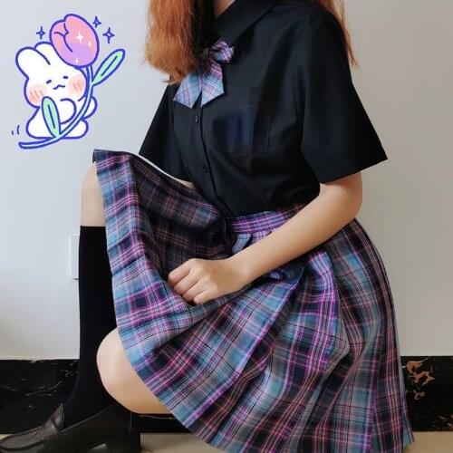 Japanese Fashion School Uniform Pleated Skirt + Shirt + Bow Tie + Socks Anime Cosplay Girl Clothes Women Jk Full Set Sailor Fuku