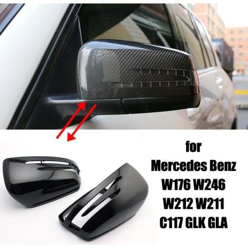 2x Black Car Styling Carbon Fiber Pattern Mirror Cover Caps Replacement for Mercedes Benz W176 246 W204 W212 W221 C117 X204 X156