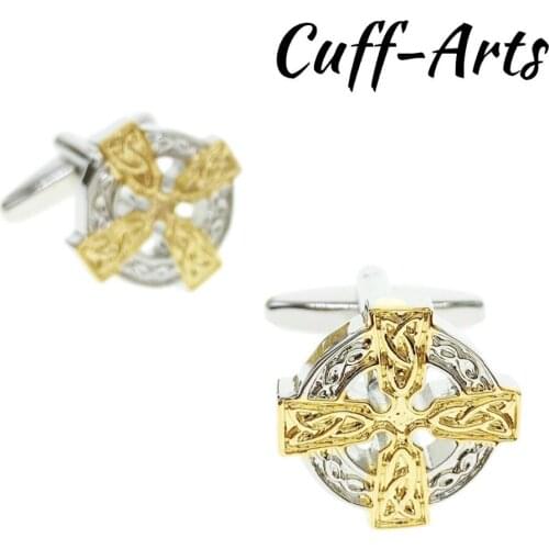 Cuffarts Round Cross Cufflinks 2018 Gold Unique 1 Pair Mens Cuff Links Jewelry Cuff Fasten Button Cufflinks C10171
