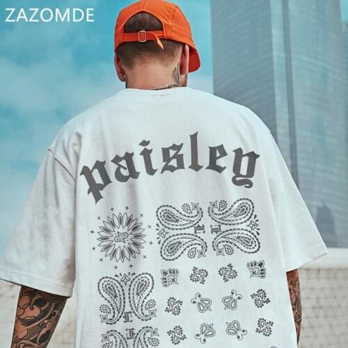ZAZOMDE 2021 Men Hip Hop Poker Print T-Shirt Streetwear Chinese Letter Tshirt Oversized Harajuku Summer Tops Tees Cotton