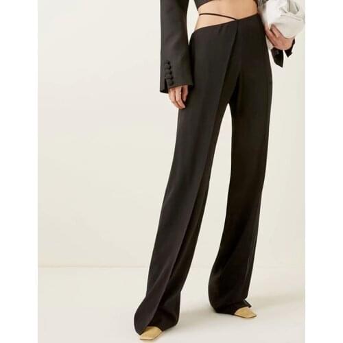 Womens Summer Fashionable Pants High Waist Personality Open Waist Retro Straight Leg Pants Solid Color Casual Loose Trousers