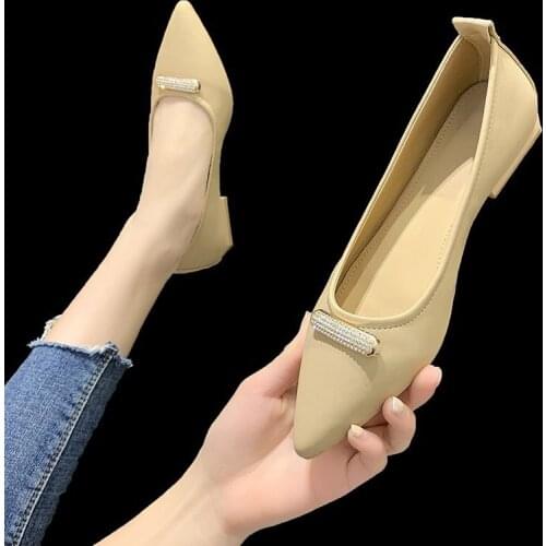 Womens Single Shoes Spring and Autumn New Korean Style Shallow Mouth Pointed Toe Fashion Low-heeled Womens Fashion Shoes