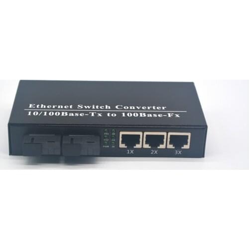 100Mbps Ethernet Switch Converter 10/100Base-Tx to 100Base-Fx 2*SC 3*RJ45 single mode 20KM