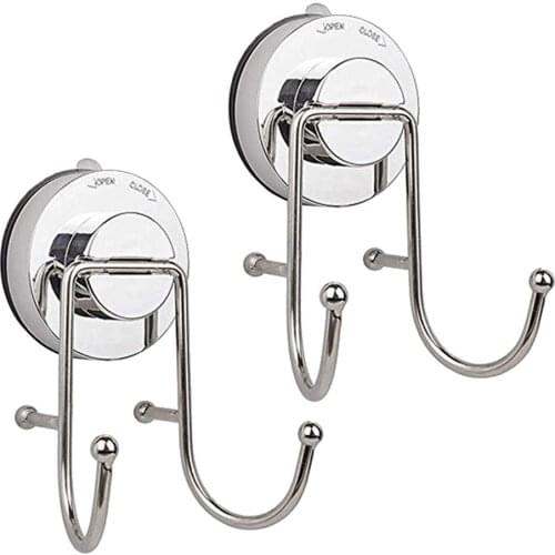2PCS Bathroom Accessories Vacuum Suction Cup Silver Hook Holder Organizer Kitchen Towel Rack Hanger Storage High Quality