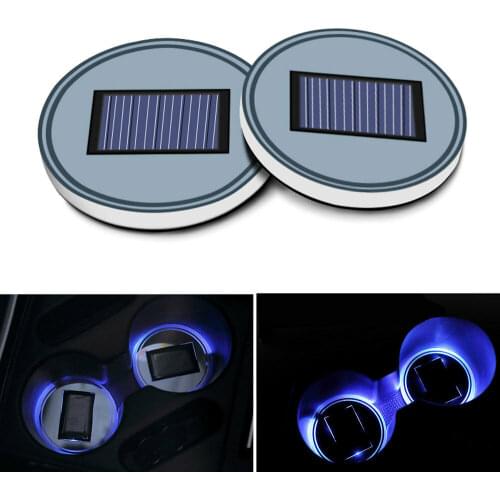 2X Universal Blue LED Light Car Truck Interior Solar Energy Water Cup Holder Bottle Bottom Pad Drink Holder