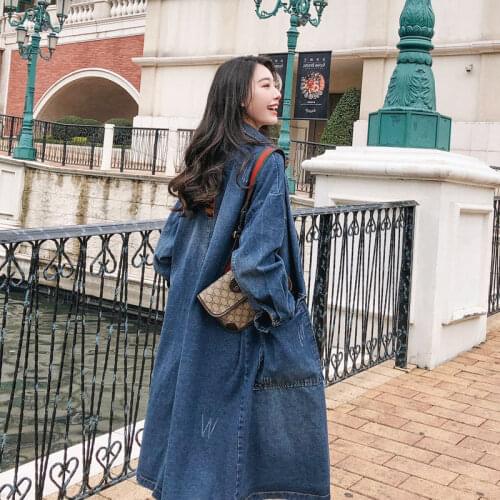 2020 Autumn Long Coat New Womens Casual Denim Windbreaker Plus Size Single Breasted Vintage Jeans Jackets Loose Clothes f1347