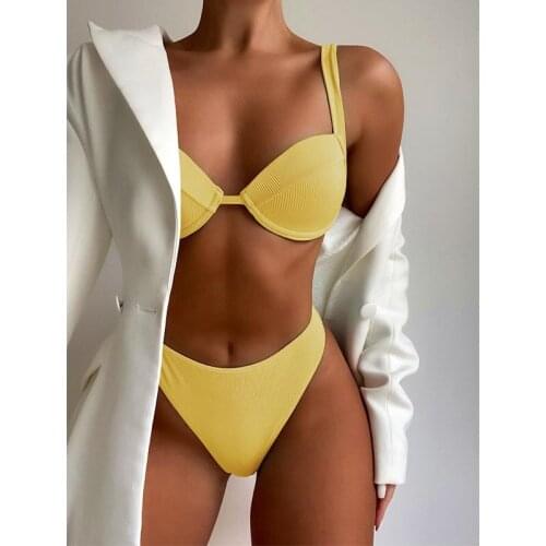 2021 High Waisted Bikini Push Up Swimsuit Female Solid Bikini Set Women Swimwear Biquini Bathing Suit Swimming Suits Beachwear