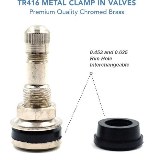 25x CHROME TR416 Metal Valve Stems Outer Mount Fits for .453" & .625" Rim Holes Long 1 1/2 " Silver Size:1.7" L x 0.75" W