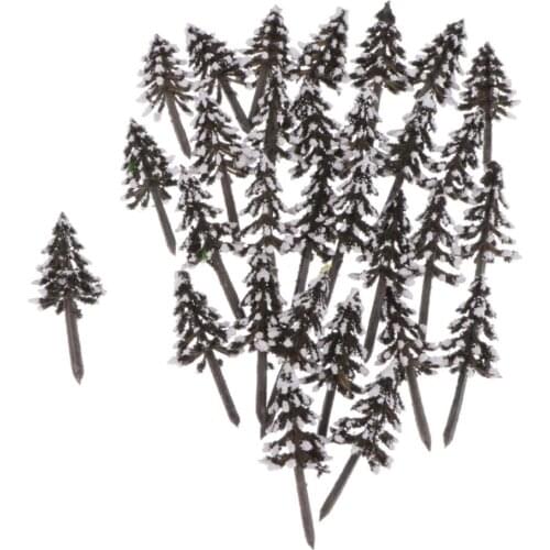 30pcs Model Cedar Trees Model Train Scenery Architecture Scenery Trees with Snow, 1.97 inches