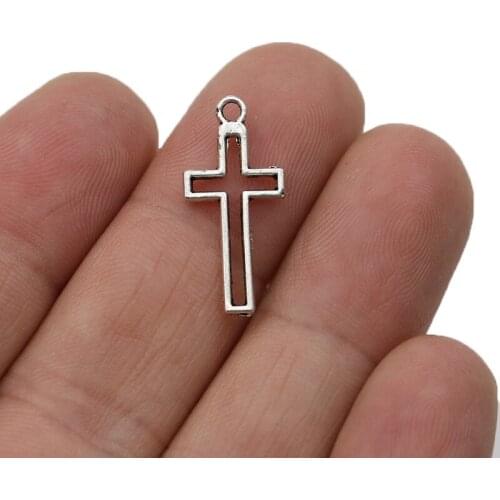 40PCS Tibetan Silver Plated Hollow Cross Charm Pendants for Jewelry Making Bracelet DIY Accessories 24x12mm