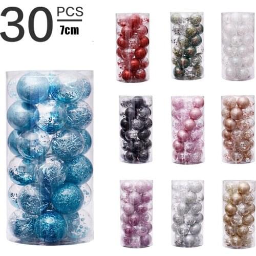 7cm/30pcs Christmas Ball Red Painting Transparent Ball Set Christmas Tree Decoration Pendant New Year Holiday Decoration