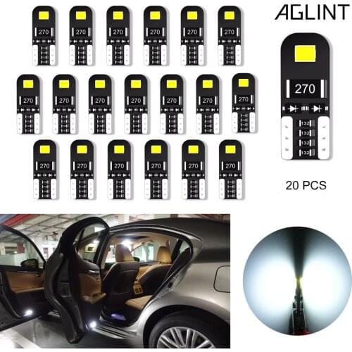 AGLINT 20PCS T10 W5W LED Car Bulbs 2835 SMD No Polarity For Auto Interior Lighting Car Reading Dome Map Door Lamp White 12Volt