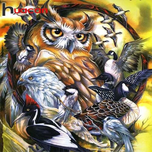 Huacan 5D Diamond Painting Full Drill Square/Round Owl Diamond Mosaic Embroidery Animals Home Decoration Wall Art