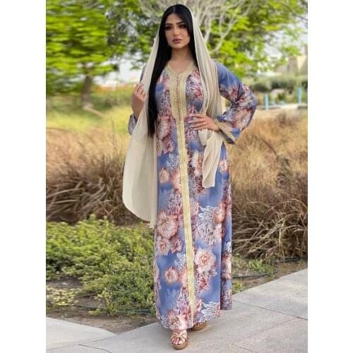 Autumn Elegant Muslim Abaya Dress Women V Neck Long Dresses Jilbab Turkey Islamic Vestidos India Moroccan Kaftan Arab Elbise