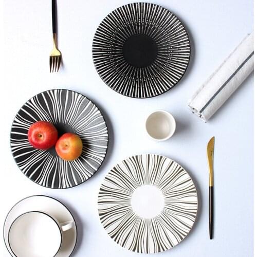 Geometric Pattern Dinner Plate Ceramic Printing Dish Creative Pasta Dessert Dishes And Plates Pratos De Jantar
