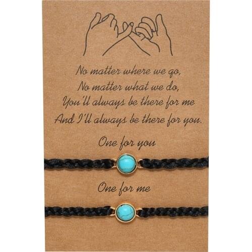 2pcs/set Adjustable Turquois Bead Rope Bracelet Set For Women Men New Diy Couple Friendship Bracelets Bangles Gift Wish Card