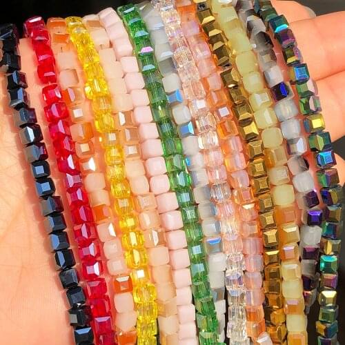 4mm Cube Glass Beads Multicolor Faceted Austria Crystal Square Loose Beads For Jewelry Making DIY Charms Bracelet Accessories