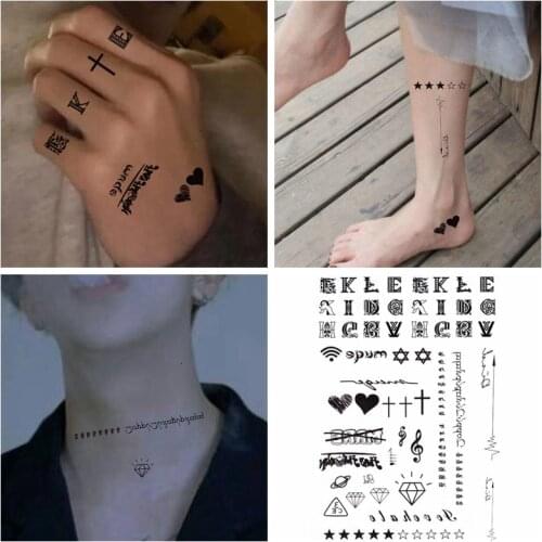 Black Personality Small Pattern Tattoo Sticker Men Women Letter Cross Art Waterproof Fake Tattoo Arm Neck Chest Temporary Tattoo