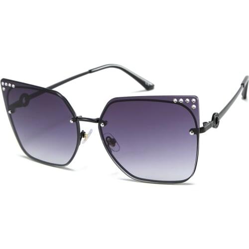 DENISA Large Frame Retro Cat Eye Sunglasses Women 2021 New Style Rhinestone Sunglasses Metal Vintage Glasses Shades UV400 S8051