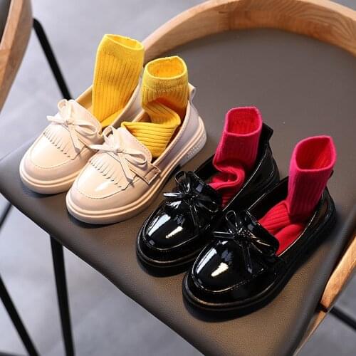 2020 Girls Tassel Leather Formal Dress Flats Kid Bowknot Loafers Children Princess School Slip-on Shoes