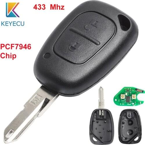 KEYECU for Renault Vivaro Master Kango 2004 2005 2006 2007 2008 Replacement Remote Car Key Fob 2 Button 433MHz PCF7946 Chip