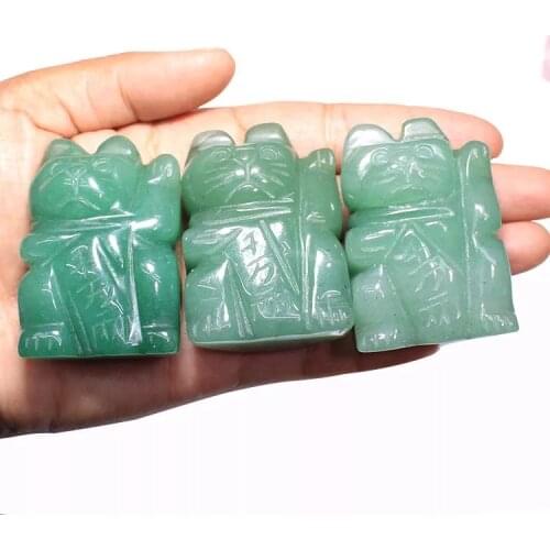 MOKAGY 2 inch Natural Green Aventurine Crystal Quartz cat Sculpture 1pc
