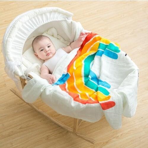 Muslinlife Rainbow 2 layer Muslin Swaddle Blanket Funny Cute Baby Wrap Newborn Fashion DIY Infant Photography Milestone Blanket