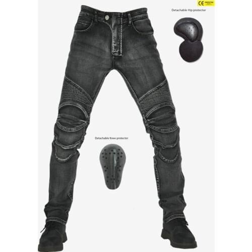Mens Casual Stretch Skinny Motorcycle Jeans Protective Pad Motorcycle Pants Slim-Fit High-Quality Narrow-Leg Trousers