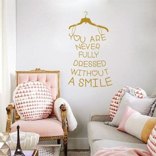 Wall Decal You Are Never Fully Dressed Without Smile Clothes Pleasure Inspiration Enjoyment Sewing Vinyl Sticker Decor HY1516