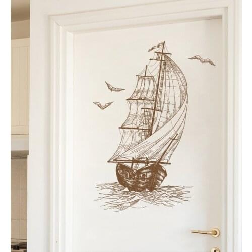 Sailboat Wall Stickers Sketch Home Decoration for Door Wall Living Room Bedroom Vinyl Decals Simple PVC Wall Decals/Adhesive
