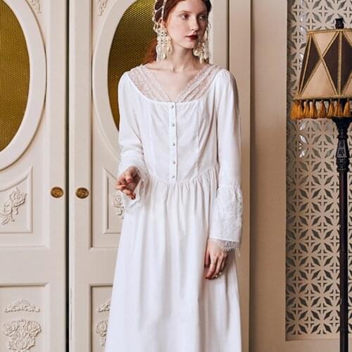 Nightgown Cotton Women Sleepwear White Night Gown Women Long sleeve Nightwear