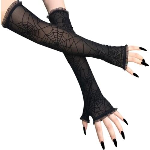 2020 New Black Lace Gloves Women Half Finger Gloves Spider Web Pattern Halloween Decoration Gloves Dance Party Props Dress Up