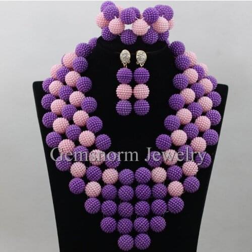 Latest Purple Mix Pink Indian Jewellery Set African Beads Jewelry Set for Women Party Chunky Balls Set Free Shipping WA223