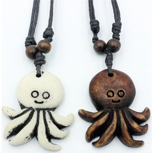 New Womens Imitation Yak bone Carved Octopus Charms Pendant Necklace Men Jewelry