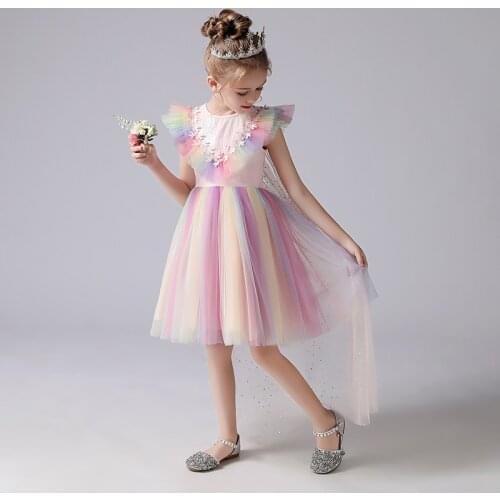 Dresses For Girls Sequined Mesh Cloak Stitched Birthday Party Clothes Costumes Wedding Princess Kids Children Tutu Dress