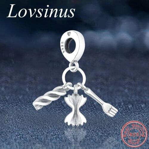925 Sterling Silver Love Pasta Dangle Fusilli Fork Charms Bead Fits Europe Charm Bracelet Necklace For Fan Of Italian Food Gift