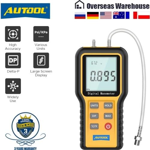 AUTOOL Manometer Professional Air Pressure Meter with Two Differential Pressure Gauge Input Ports HVAC Gas Pressure Tester