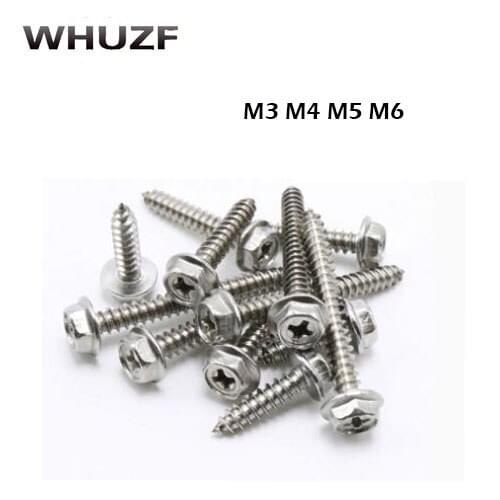 304 stainless steel cross hex flange self tapping screw M3 M4 M5 M6 screw flange tapping screw with mat self tapping