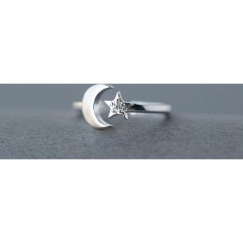 Shuangshuo New Fashion Silver Plated Moon Star CZ Adjustable Rings For Women Wedding gift